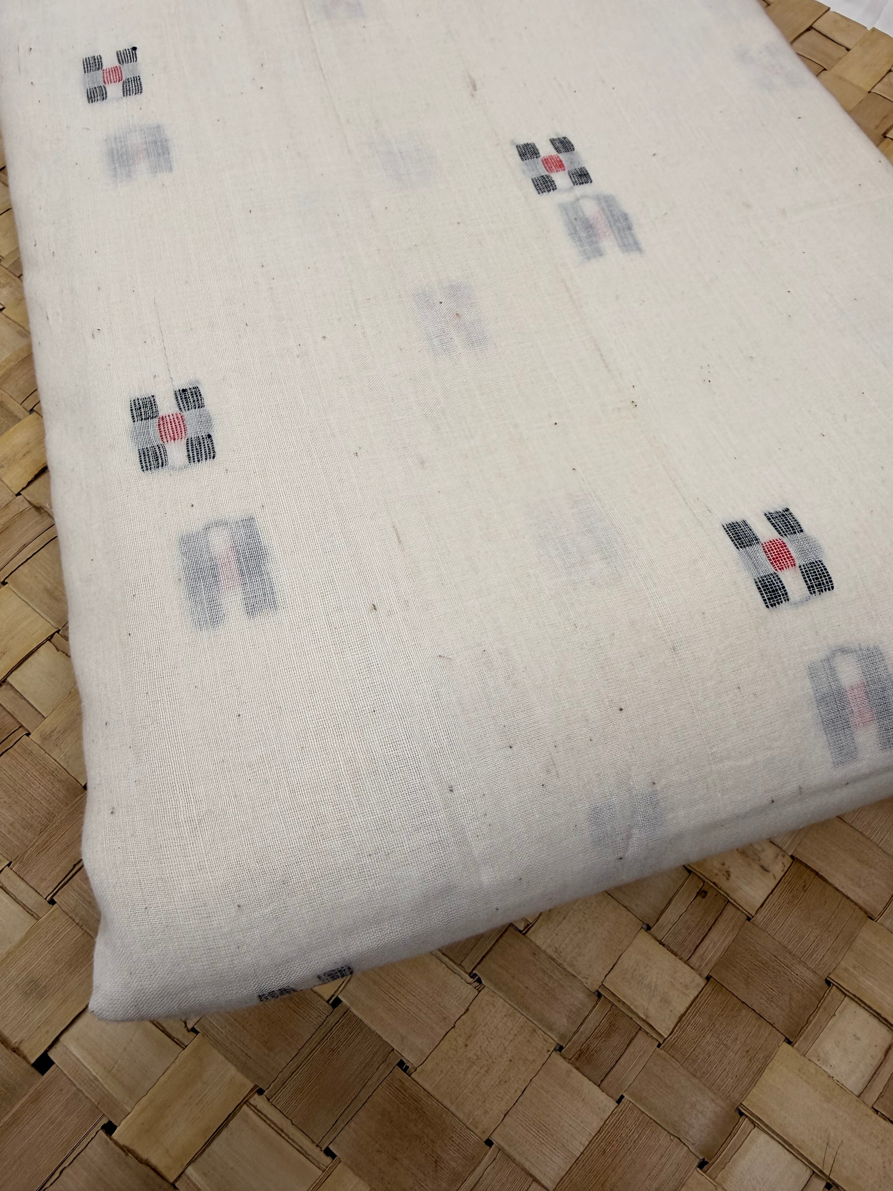 Muslin Jamdani fabric kora with black red H letter motif