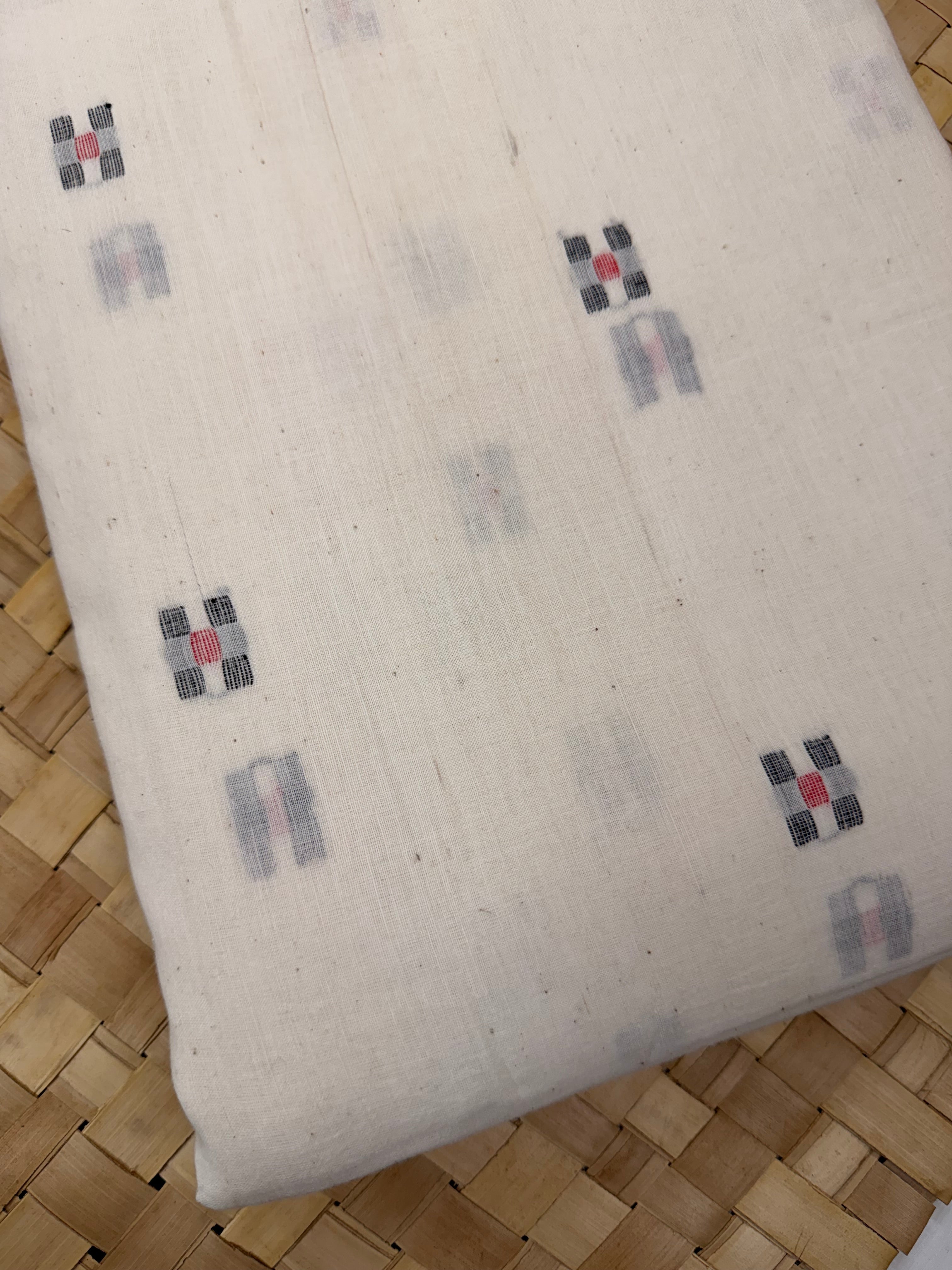 Muslin Jamdani fabric kora with black red H letter motif