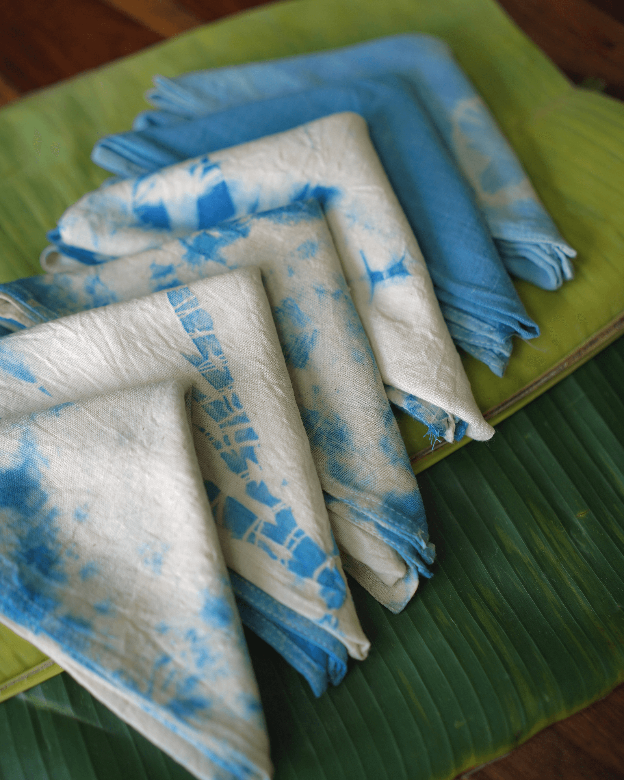 Naturally Dyed Indigo Handkerchiefs with designs 33 counts Indigenous Cotton set of 6