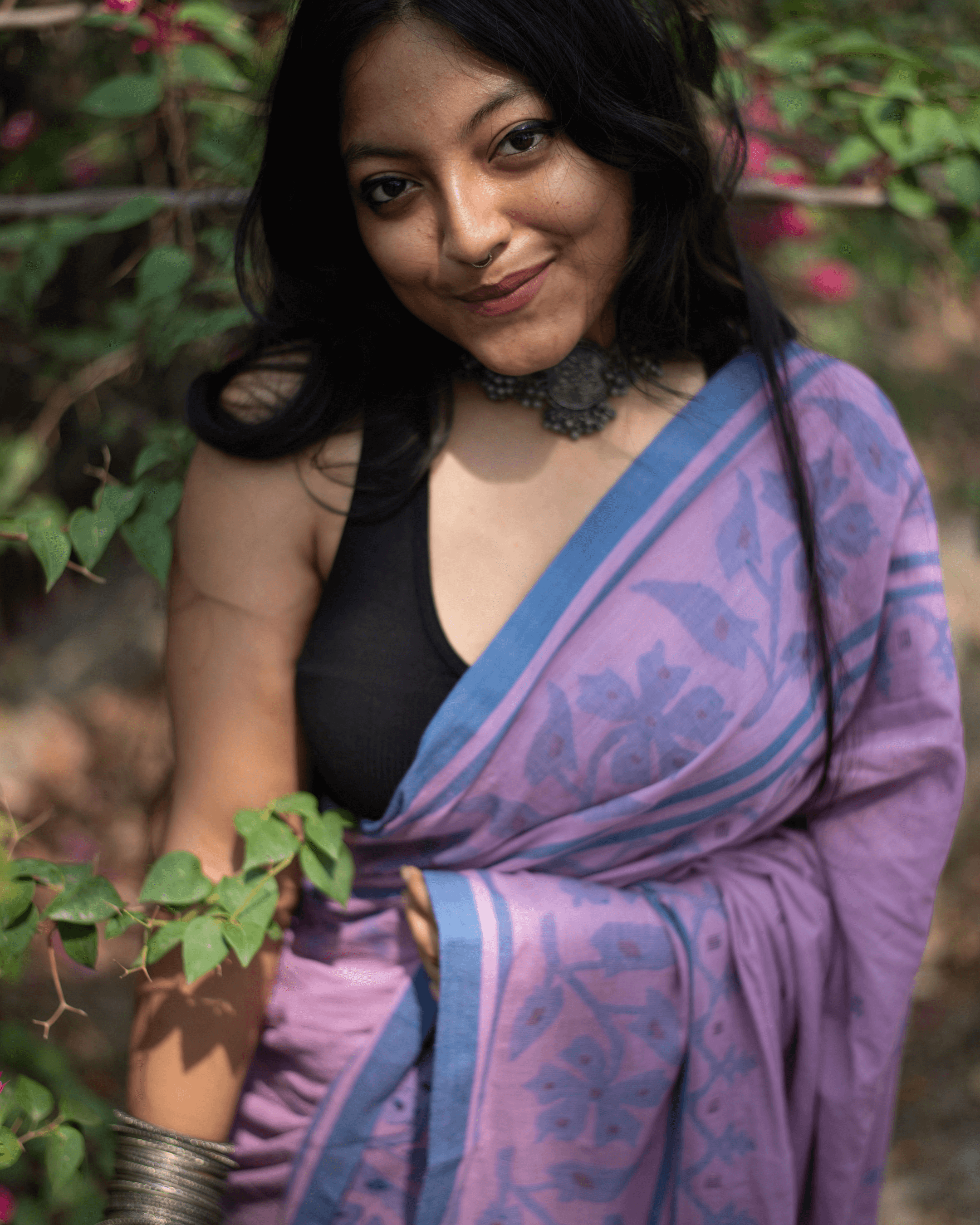 Pink 200 counts Muslin Jamdani Saree