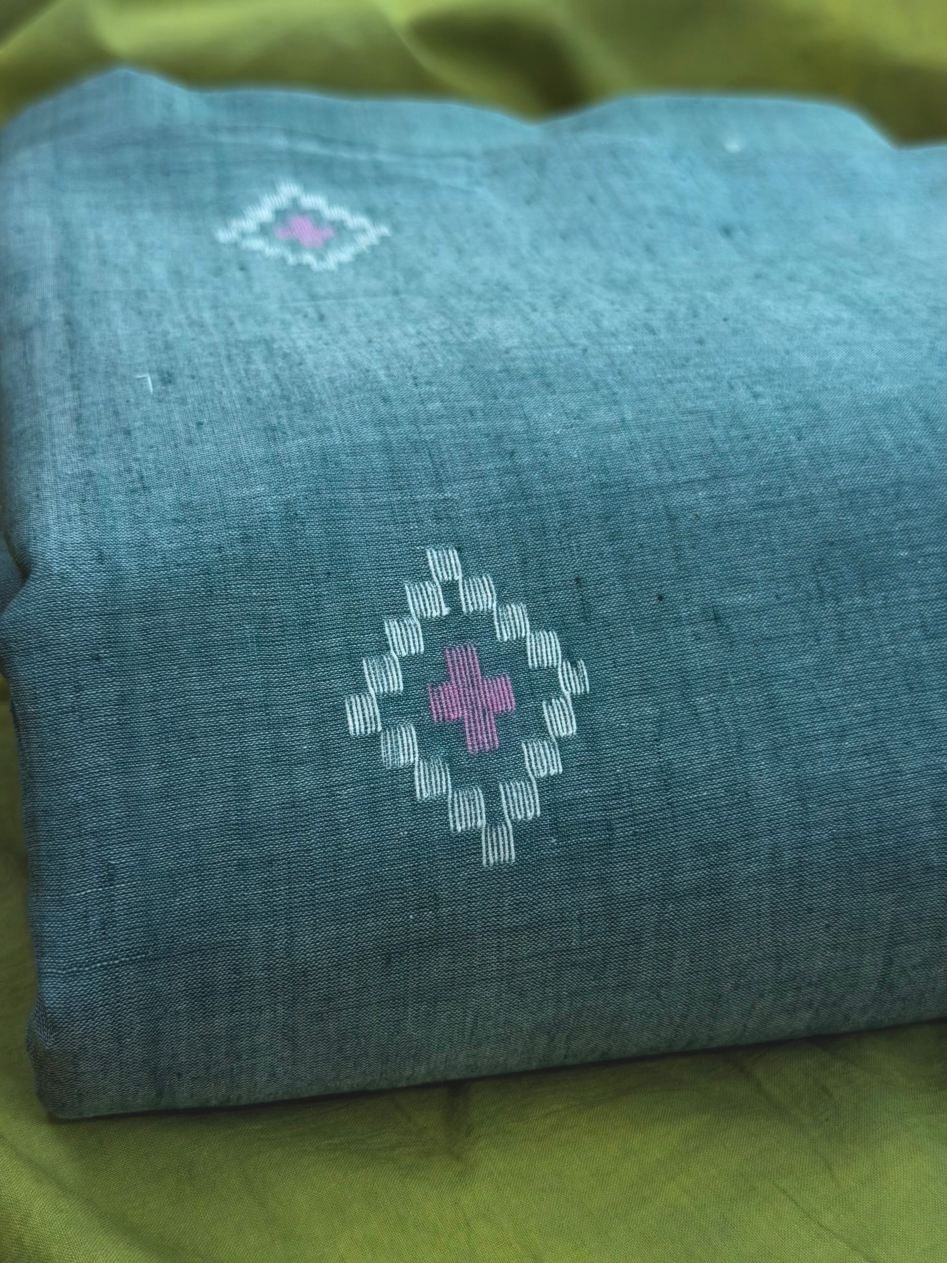 Jamdani Muslin Barfi Motif in Green Natural Dyes