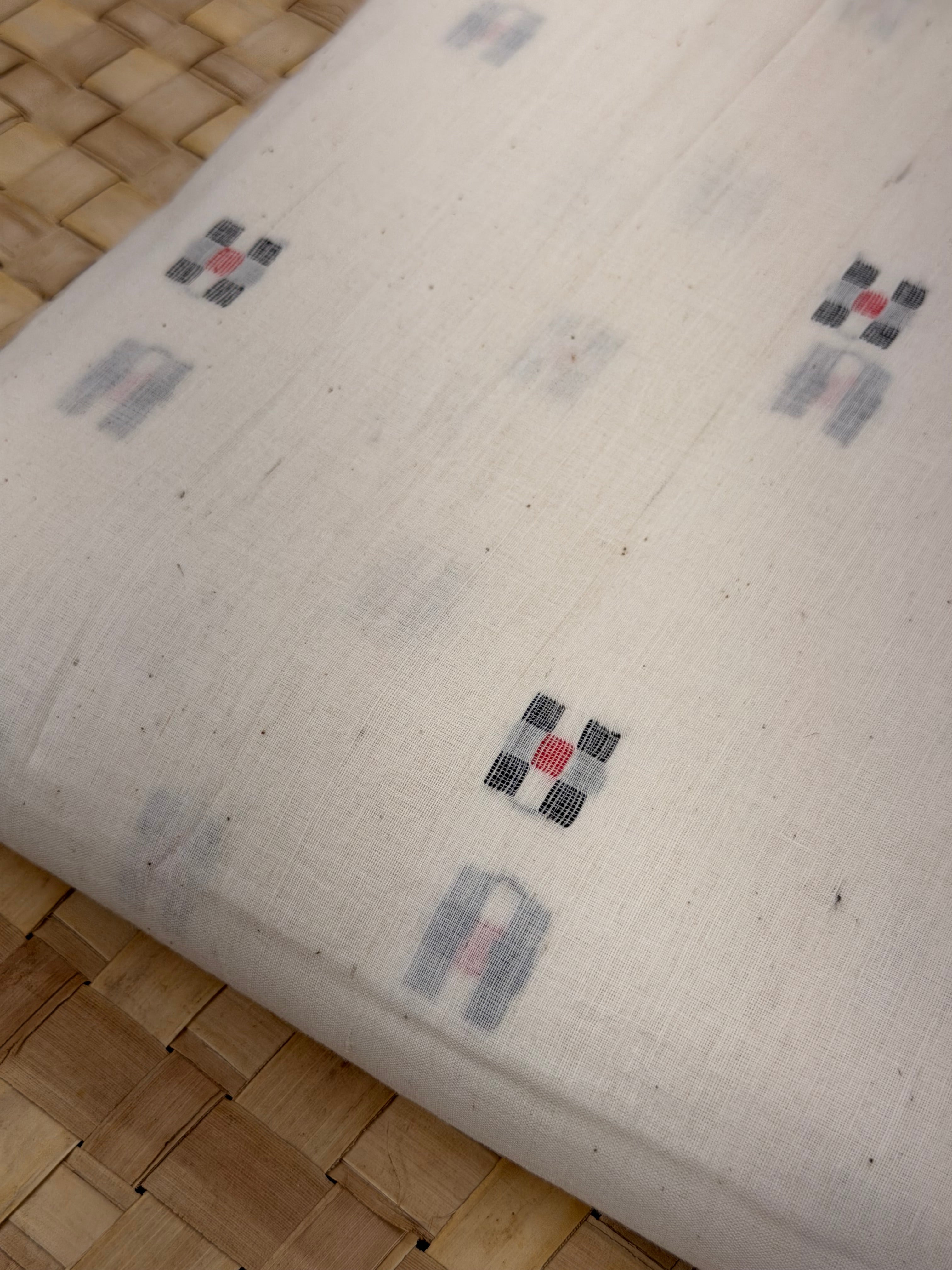 Muslin Jamdani fabric kora with black red H letter motif