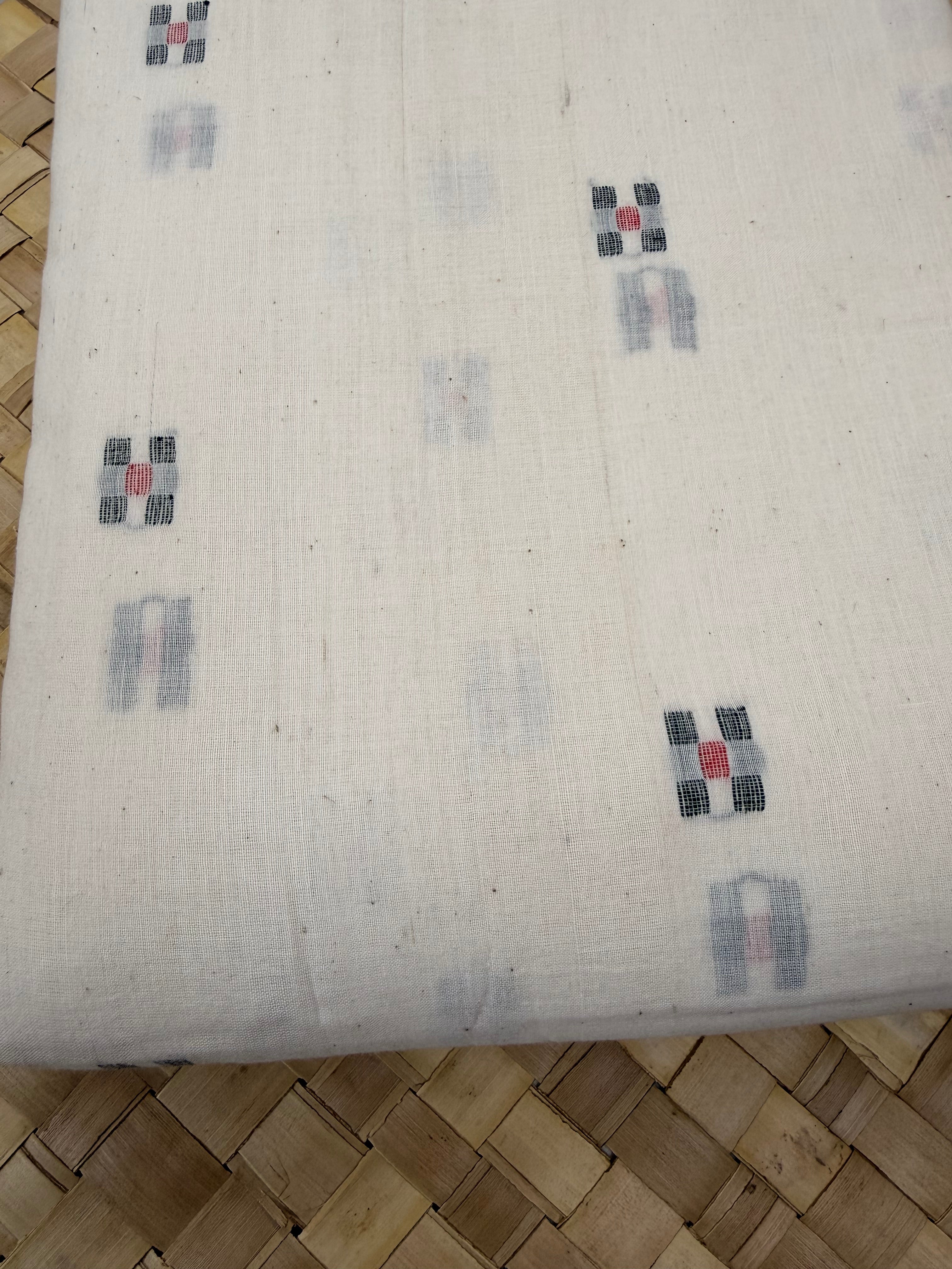 Muslin Jamdani fabric kora with black red H letter motif