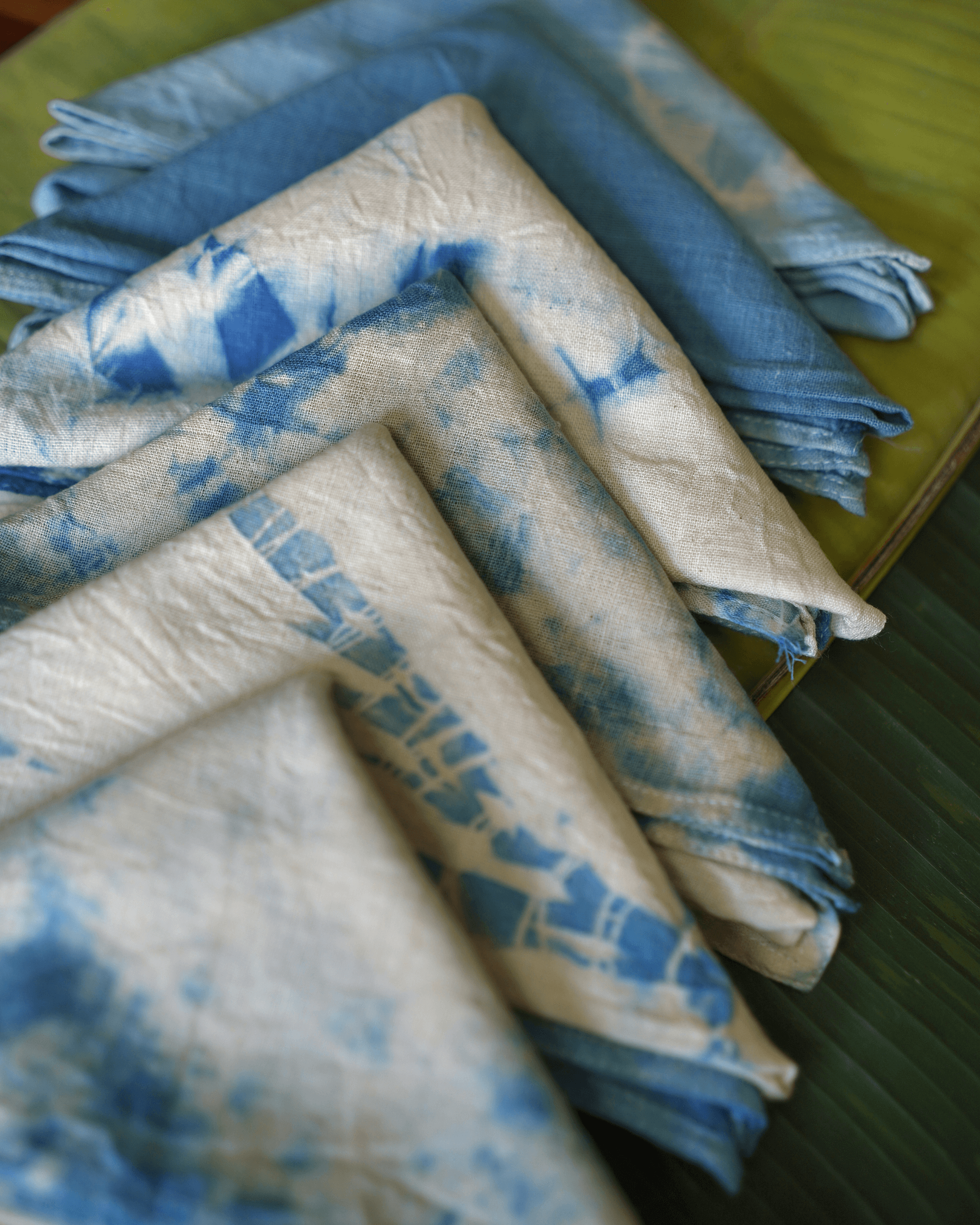 Naturally Dyed Indigo Handkerchiefs with designs 33 counts Indigenous Cotton set of 6